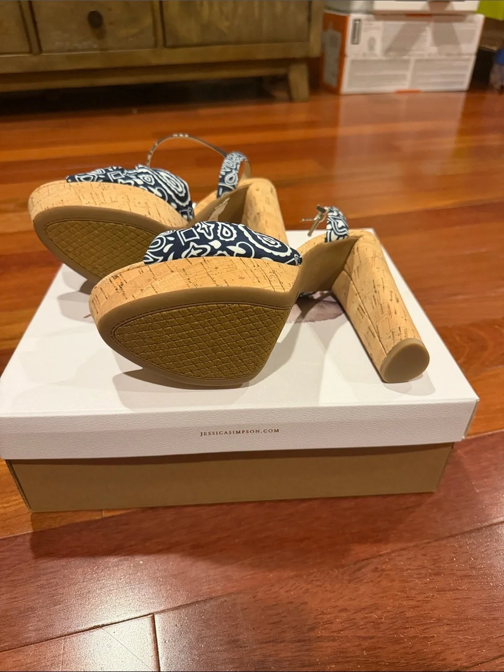 Jessica Simpson Navy Patterned Cork Platform Heels